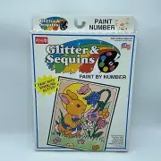 Vintage Craft House Paint By Numbers Set Kit Glitter Sequins Bunny Easter