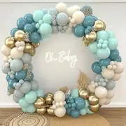 Dusty Blue Balloon Arch Kit - 142pcs White Sand Pastel Macaron Blue Ocean Blue And Gold Balloons Garland Kit, Sea Blue DIY Balloon Arch For Birthday Party Boho Wedding Baby Showers Decoration