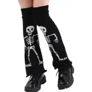 Punk Women Flared Leg Warmers Gothic Skull Skeleton Knit Over Knee Long Socks