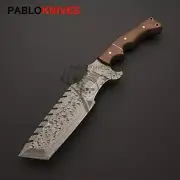 13" Hand Forged Damascus Steel Tracker knife with Beautiful Leather Sheath