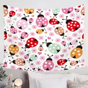 Pink Little Flowers and Ladybugs Tapestry