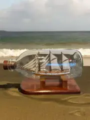 Vintage Handcrafted Ship In A Bottle Nautical Decor Collectible