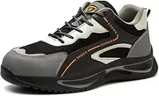 [SDEQA] Mens Leather Safety Trainers Breathable Steel Toe Cap Shoes Air Cushion Fashion Work Trainers