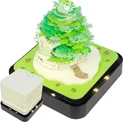 LeoLeoyy Time Piece Calendar 2025 3D Memo Pad Desk with LED Lights Creative Art DIY Paper Carving Craft Desktop Decoration Sculpture Gift (Red Mushroom House) (Green Tree House)