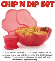 Tupperware CHIP 'N DIP SERVING SET ~ Red ~ Large 1.5 Gallon w/2 Dip Bowls ~ NEW!
