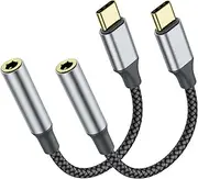 USB-C to 3.5mm Headphone Jack Adapter, Type-C to 3.5mm Aux Adapter Compatible with iPhone 15/15 Pro/15 Pro Max/15 Plus, Samsung Galaxy S22/S21/S20 Ultra/Note 20 and More (2, Black)