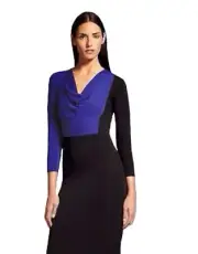 Narciso Rodriguez Dress Womens Size Large Black Cobalt Cowl Neck Zipper New