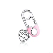 Silver plating Pink Family Heart Charms for Beads Bracelet and Necklace Pendants