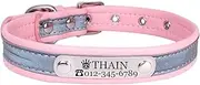 THAIN Personalized Reflective Cat Dog Collar with Name Plate Custom Engraved Cute Puppy Kitten Dog Cat Collars for Male Female Boy Girl Small Medium Large Dogs (Pink, S)