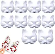 10pcs Cat Masks to Paint,Therian Masks with Straps,Blank Paper for DIY Cosplay,Cat Half Face Mask for Halloween Decorations for Kids Adults