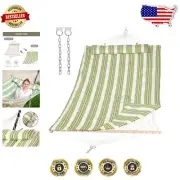 Portable 2-Person Hammock with Hardwood Spreader Bar & Quilted Pillow - Green...