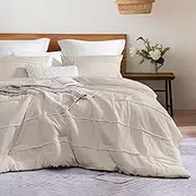 AMBERSPACE Beige King Size Comforter Set, 3 Piece Lightweight Comforter King, Farmhouse Bedding Set and Pinch Pleat Bed Set(Beige,102"*90")