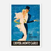 Galrie L'Hiver à Monte-Carlo - Chic Vintage Dance Poster by Jean-Gabriel Domergue, White Frame, A1 60 x 84cm (23 x 33inch)