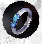 [BOSUGE] Natural Feng Shui Wealth and Luck Bracelet Women, Bangle Bracelets for Women, Simple Chinese Style White Enamel Jade Bracelet Bangle, Gift/Birthday (Color : White)