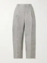[Brunello Cucinelli] Brunello Cucinelli - Cropped Pleated Hemp And Linen-blend Straight-leg Pants - Gray - IT44 IT 44 Gray