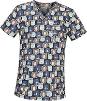 Oshhni V Neckline Scrub Top Nurse Work Uniform Durable Summer Work Clothing for Women and Men Soft Nurse Costume Short Sleeves, Bear Pattern, M