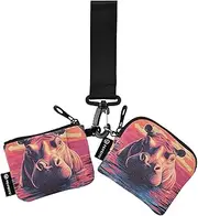 [XYMZR] Hippo Nature Water Mini Zip Around Wristlet keychain Wallet for Women Personalized Pattern Detachable Dual Pouch Wristlet Portable Wallet Phone Coin Purse, Multi-colored, One Size