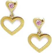 [JewelryWeb] 14k Yellow Gold Pink CZ Simulated Diamond Love Heart Screw Back Earrings 14x10mm Stud Earring for Women