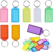 BEANPRECOY 24 Pack Assorted Colours Plastic Key Tags with Label Window and Split Ring Key Chain ID Tags Key Ring Key Tag Identifiers for Namefor Home Office and Classroom Organisation 8 Colors