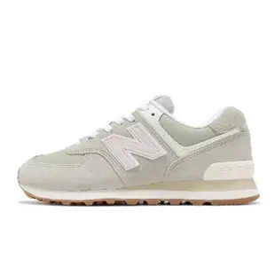 【NEW BALANCE】休閒鞋 574 女鞋 綠 白 麂皮 拼接 緩震 經典 NB 運動鞋(WL574QD2-B)