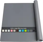 QPIX Digital Extra Large Silicone Placemat, Food-Grade Table Mats for Kids Non-Slip Dinner Placemat Waterproof Heat Insulation Desk Countertop Protector Kitchen PastryPad (Dark Gray), Large Size