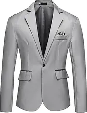[Aosufei] Men's Comfort Casual Wedding Party Suit Jacket Lightweight Solid Dress Blazer Suits Stylish Business Tuxedo Jacket, Grey1, M