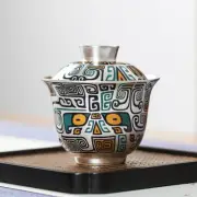 Handmade silver covered bowl, teacup, ceramic kung Fu tea set, gift box