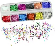 NOLITOY 12 Color Butterfly Sequins Set for Nail Art and Eye Makeup 2 Boxes of Eye Shadow Powders and Manicure Glitter for Creative Makeup and Nail Designs