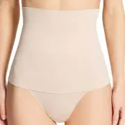 MIRACLESUIT NWT 2528 Comfy Curves Hi Waist Thong Medium Beige L Shapewear Smooth