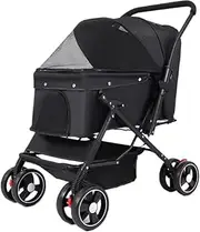 Pet Stroller Dog Stroller Cat Stroller Foldable Pet Stroller Dog Stroller with Storage Basket and Adjustable Handle for Small Medium Cats Dogs Dog Pram Dog Cat(Color:Black)