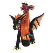 8' Lighted Orange Two Headed Dragon Halloween Inflatable w/ Disco Lights Decor