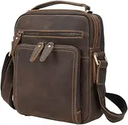 [TIDING] Vintage Leather Shoulder Bag for Men Small Messenger Bag Crossbody Handbag Man Purse Fits 10" Tablet