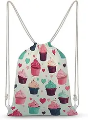 FCTVSKLN Drawstring Backpack Cupcake Candy Hearts Sweet Printed Sport Gym Sackpack Printed Drawstring Bags Sports Sackpack for Women Men Lightweight Sports Yoga Travel Bag