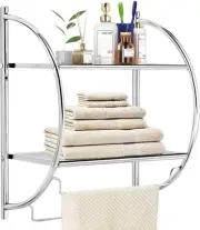 MOTRAIN 2 Tier Wall Mount Bathroom Shelf with Towel Bars, Chrome Shelf