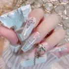 Chain Nail Nail Rhinestones Nail Tassel Chains with Peach Heart Rhinestone