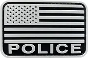 uuKen Police Flag Patch PVC Rubber Black and White 2x3 inch with Hook Fastener Back for Hat Tactical Cap Vest Bags Backpacks(White, S 3"x2")