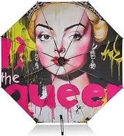 [PDZRMY] UV Protection Travel Umbrella Graffiti Woman Compact for Rain and Sun - Auto Open and Close UPF 50+ Windproof Portable 46” Sun Umbrella for Women and Men