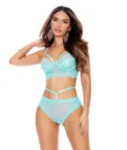 Blue Lingerie Set Medium Women Cami Top Strappy Bra Panty Floral Lace Underwire