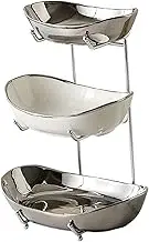 B Baosity Layered Fruit Serving Tray for Kitchen Counter, Decorative Bowl Holder for Snacks, Argent 3 Layer