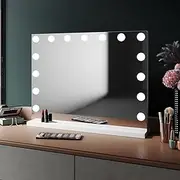 ELEGANT Hollywood Mirror Large Vanity Mirror with Smart Touch Control Makeup Mirror with Light 15 LED Dimmable Bulbs Tabletop or Wall Mounted Vanity Mirror, 58 x 46 cm