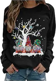 [Miekld] White Long Sleeve Shirt Women's Long Sleeve Sweatshirt Printed Top Casual Pullover Christmas Clothes Teen Girls