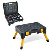 Costway 2in1 Foldable Step Stool Tool Box Chest Carry Case Garage Storage Home Workshop