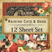 Graphic 45 Raining Cats and Dogs Set of 12 sheets, 12 by 12-Inch paper