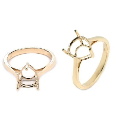 Minimalist Pear 10x8mm Solitaire Ring Semi Mount In 14k Yellow Gold (54100-1)