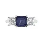 3.25ct Emerald 3 stone Blue Sapphire Promise Engagement Ring 14k White Gold
