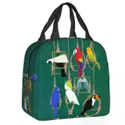 a2211 Tropical Getaway Parrot Birds Insulated Lunch Tote Bag for Cockatiel Budgie Toucan PortableBento Box sz720