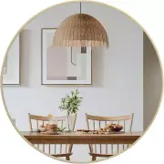 24 Inch Gold Circle Wall Mirror, Brushed Gold Metal Framed round Mirror for Bath