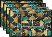 XALOGEER Black Gold and Green Marble Placemats Set of 4 Abstract Geometric Linen Washable Place Mats Rectangle Cloth Table Mat for Party Kitchen Dining Decoration Indoor Outdoor, 12x18 inch