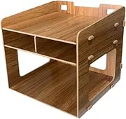 3 Layer Printer Stand Countertop Organizer Document Storage 4 Compartments Printer Holder Desktop Storage Rack for Memo Pads, Wood(Brown)