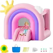 VEVOR Inflatable Bounce House, Indoor Outdoor Playhouse Trampoline, Kid Jumping Bouncer with Blower, Slide, Storage Bag, Family Backyard Bouncy Castle, for Girls Boys Ages 3–8 Years, 2.8x2.3x2.3m